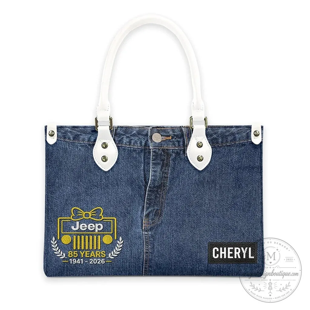 Jeep Girl 85th Anniversary Faux Denim Personalized Leather Handbag 37 Jeep Girl 85th Anniversary Faux Denim Personalized Leather Handbag