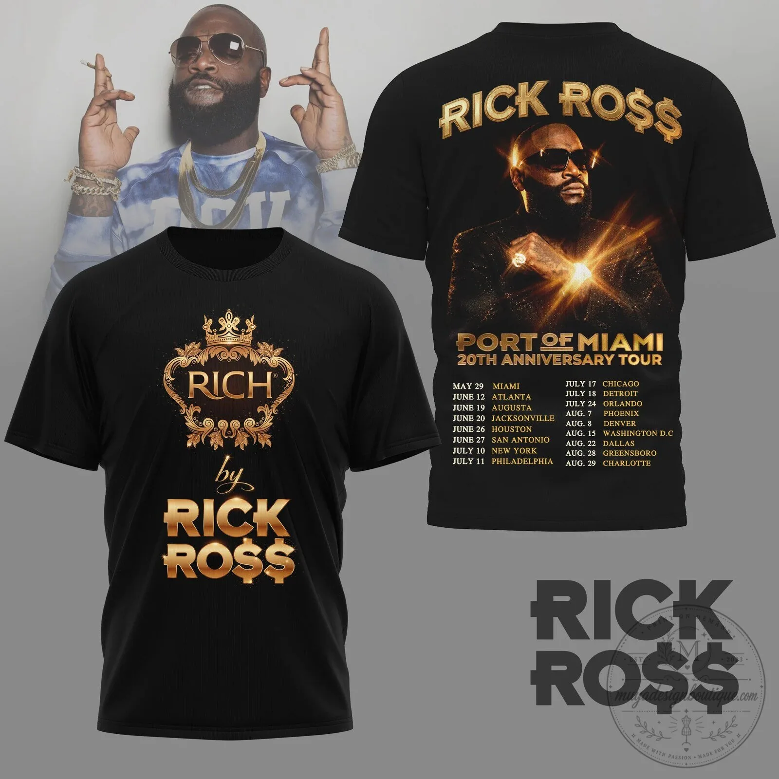 Rick Ross Port of Miami 20th Anniversary Tour Concert T-Shirt