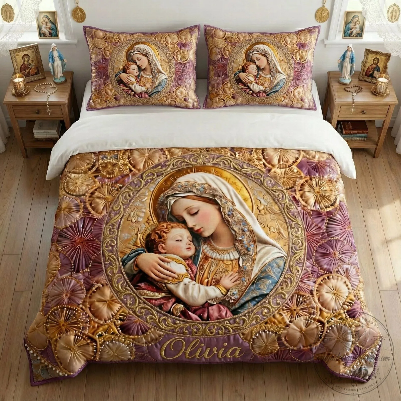 Madonna and Child Christian Religious Quilt Bedding Set
