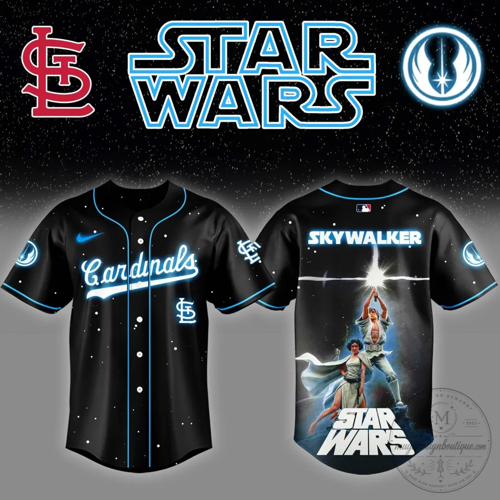 St Louis Cardinals Baseball Jersey with Luke Skywalker from Star Wars Design St Louis Cardinals Baseball Jersey with Luke Skywalker from Star Wars Design