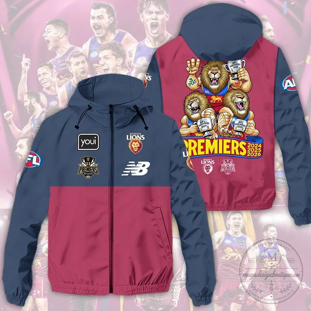 Brisbane Lions AFL Premiers 2026 Celebration Full-Zip Windbreaker Jacket 1 Brisbane Lions AFL Premiers 2026 Celebration Full-Zip Windbreaker Jacket