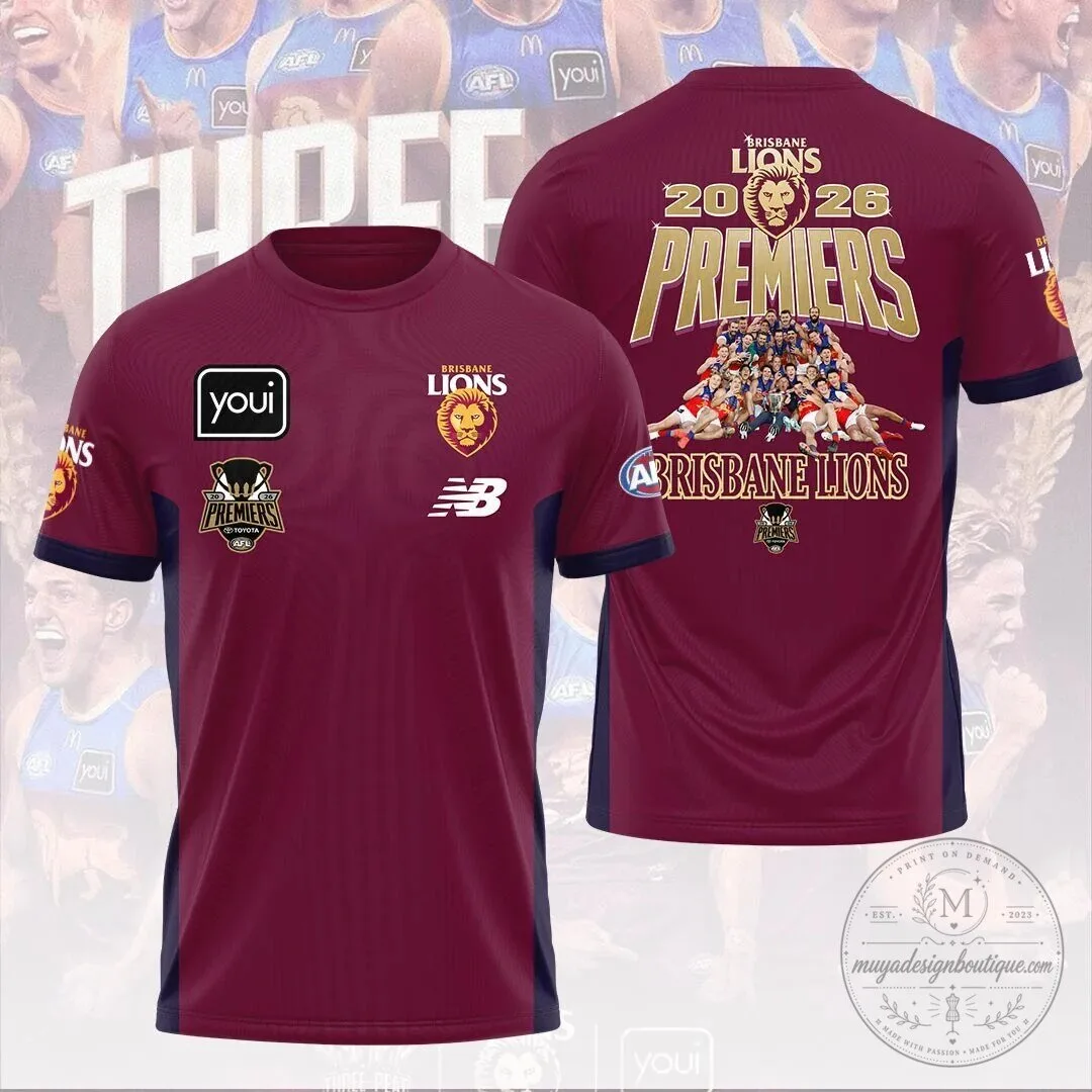 Brisbane Lions 2026 AFL Premiers Maroon and Gold Fan T-Shirt 1 Brisbane Lions 2026 AFL Premiers Maroon and Gold Fan T-Shirt