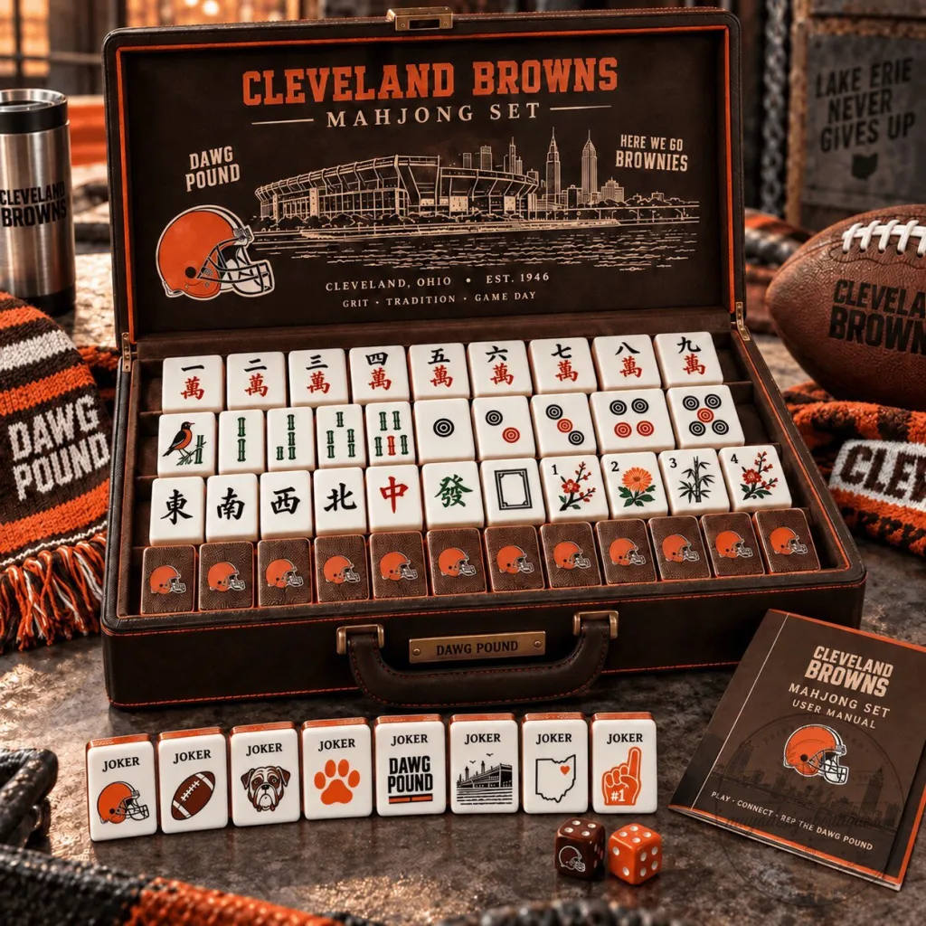 Cleveland Browns Mahjong Game Set with Custom Tiles and Carrying Case Cleveland Browns Mahjong Game Set with Custom Tiles and Carrying Case