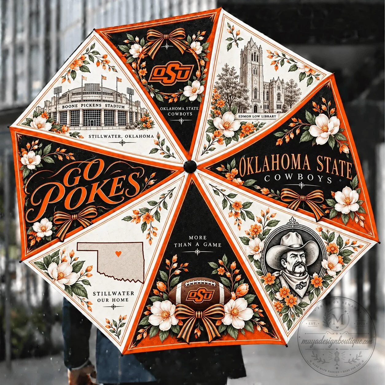 Oklahoma State Cowboys Floral Pattern Compact Folding Umbrella 2 Oklahoma State Cowboys Floral Pattern Compact Folding Umbrella