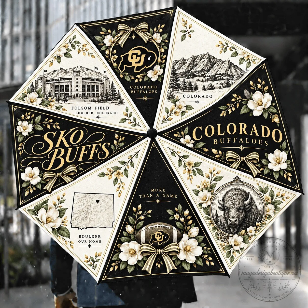 Colorado Buffaloes Folsom Field Floral Compact Folding Umbrella