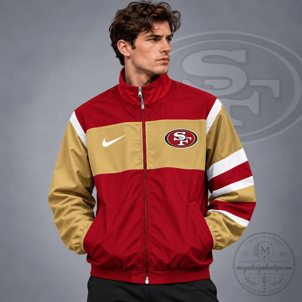 San Francisco 49ers Nike Red Gold White Color Block Full Zip Jacket San Francisco 49ers Nike Red Gold White Color Block Full Zip Jacket