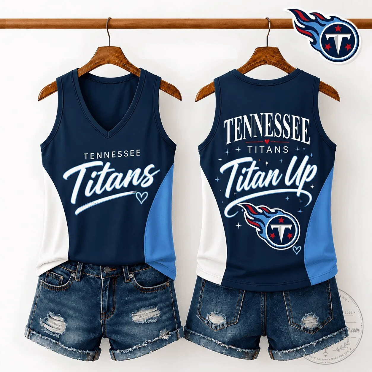 Tennessee Titans Women's V-Neck Sleeveless Tank Top 1 Tennessee Titans Women's V-Neck Sleeveless Tank Top