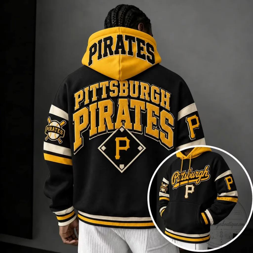 Pittsburgh Pirates Baseball Team Black and Yellow Embroidered Hoodie Pittsburgh Pirates Baseball Team Black and Yellow Embroidered Hoodie