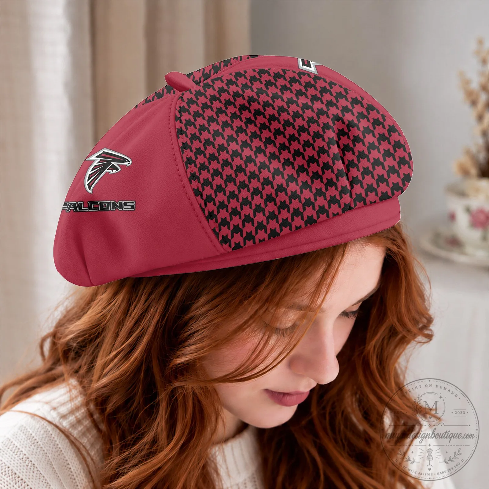 Atlanta Falcons National Football League Houndstooth Beret Hat 9 Atlanta Falcons National Football League Houndstooth Beret Hat