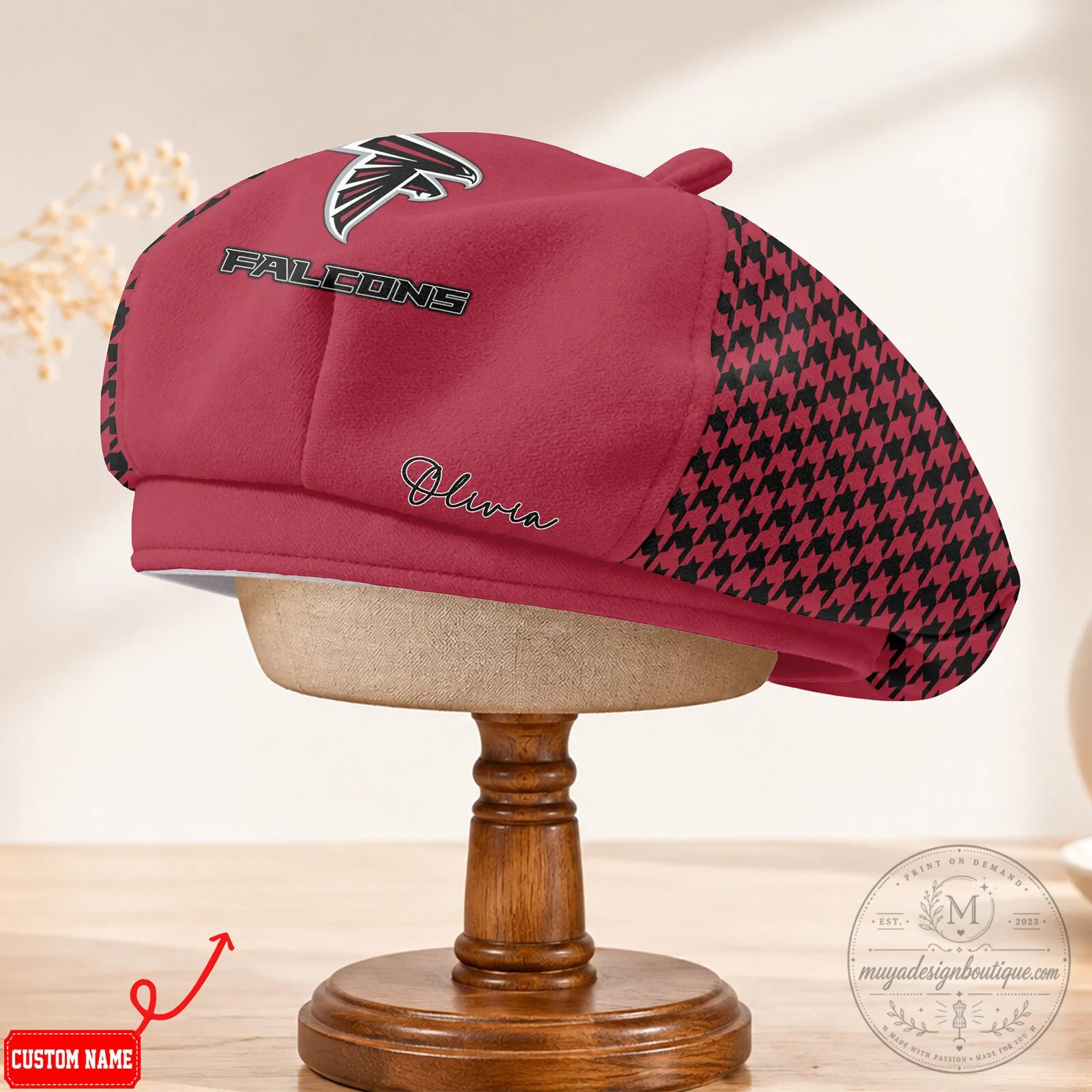 Atlanta Falcons National Football League Houndstooth Beret Hat 11 Atlanta Falcons National Football League Houndstooth Beret Hat