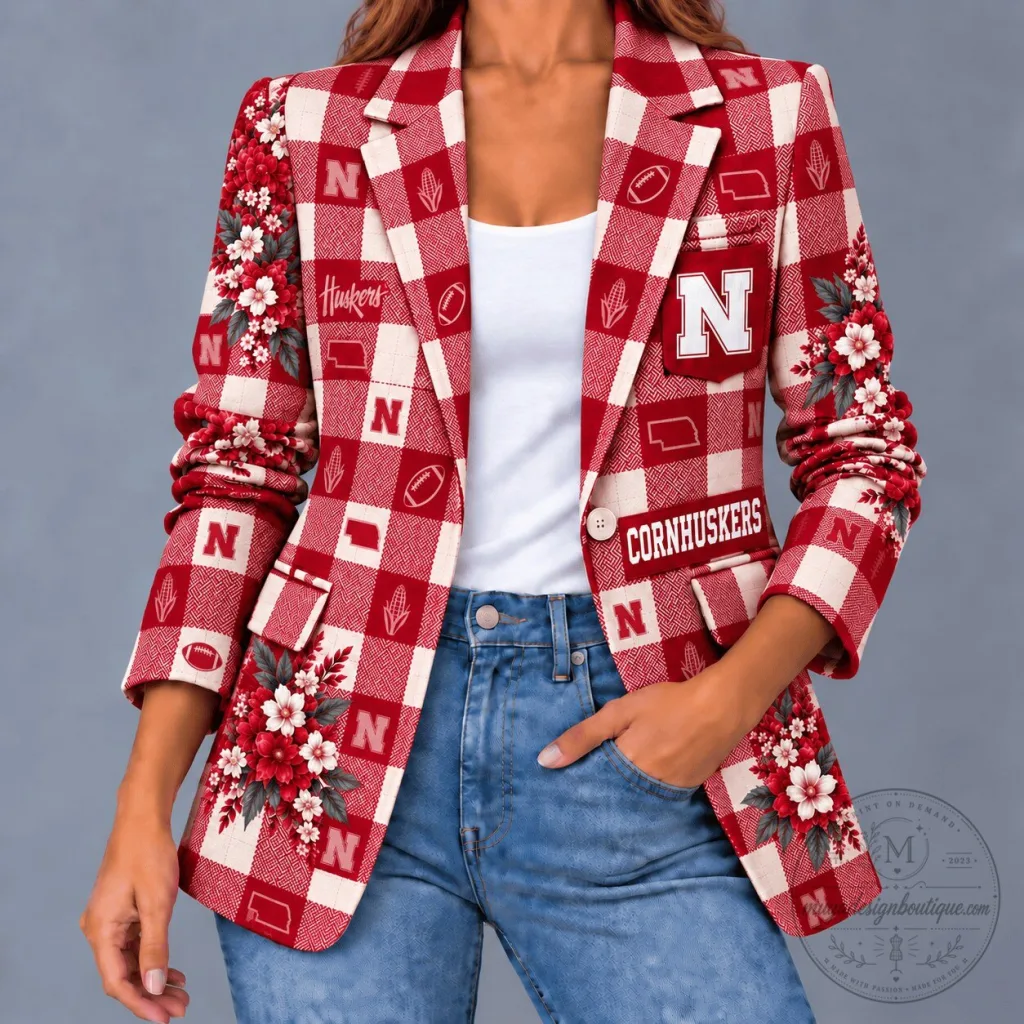 Nebraska Cornhuskers Football Floral Plaid Women's Blazer Nebraska Cornhuskers Football Floral Plaid Women's Blazer
