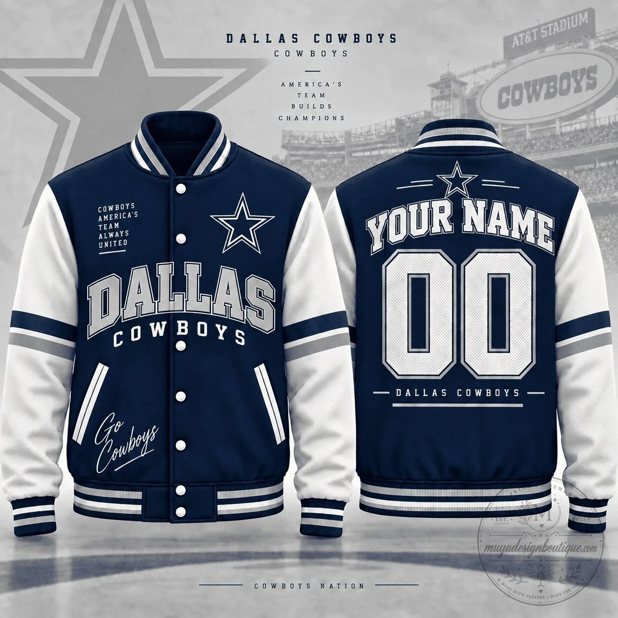 Dallas Cowboys America's Team Blue and White Varsity Jacket 5 Dallas Cowboys America