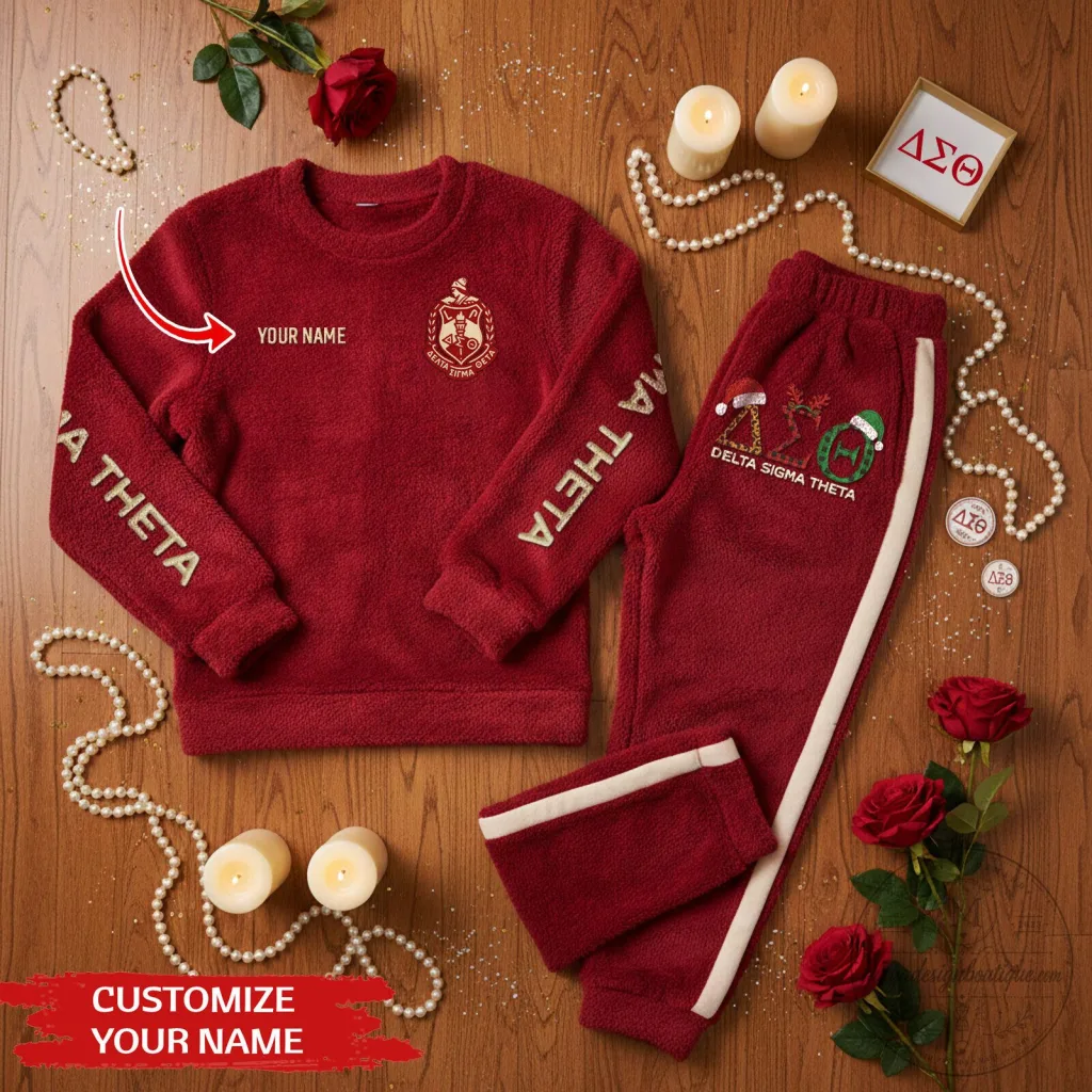 Delta Sigma Theta Sorority Personalized Red Fleece Pajama Set Delta Sigma Theta Sorority Personalized Red Fleece Pajama Set