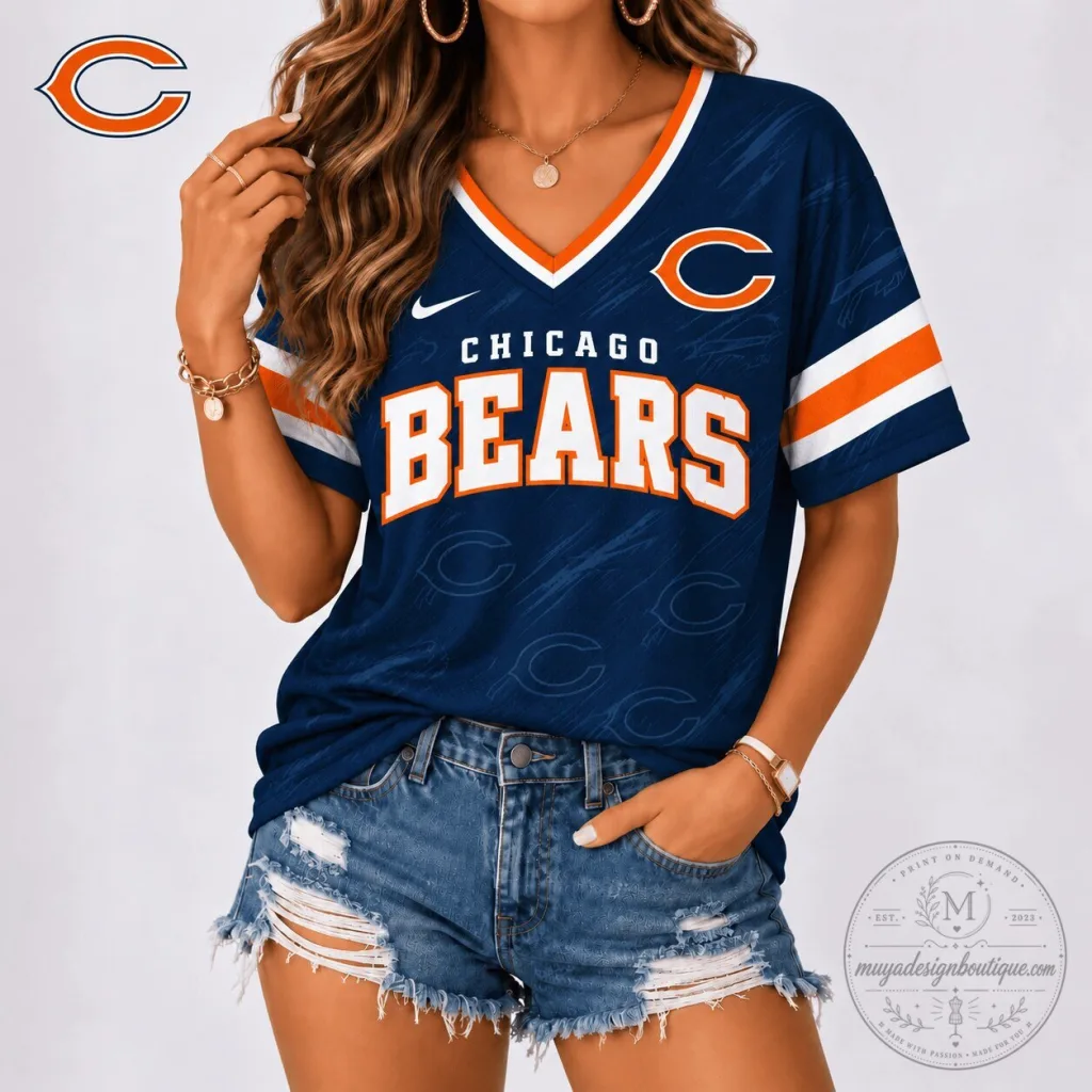 Chicago Bears NFL Team Spirit Navy Blue and Orange V-Neck Football Jersey Chicago Bears NFL Team Spirit Navy Blue and Orange V-Neck Football Jersey