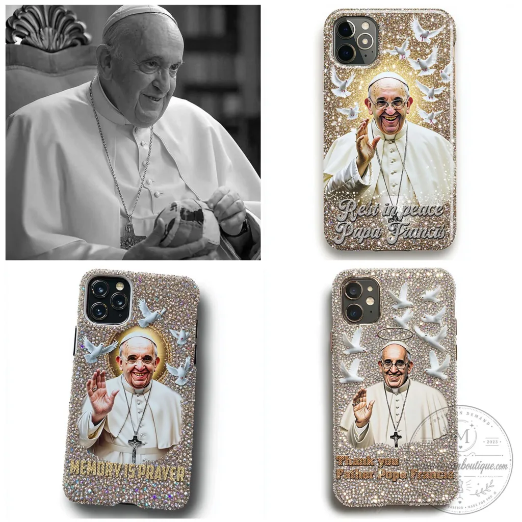 Pope Francis Rest in Peace Diamond Bling Phone Case with Doves Pope Francis Rest in Peace Diamond Bling Phone Case with Doves