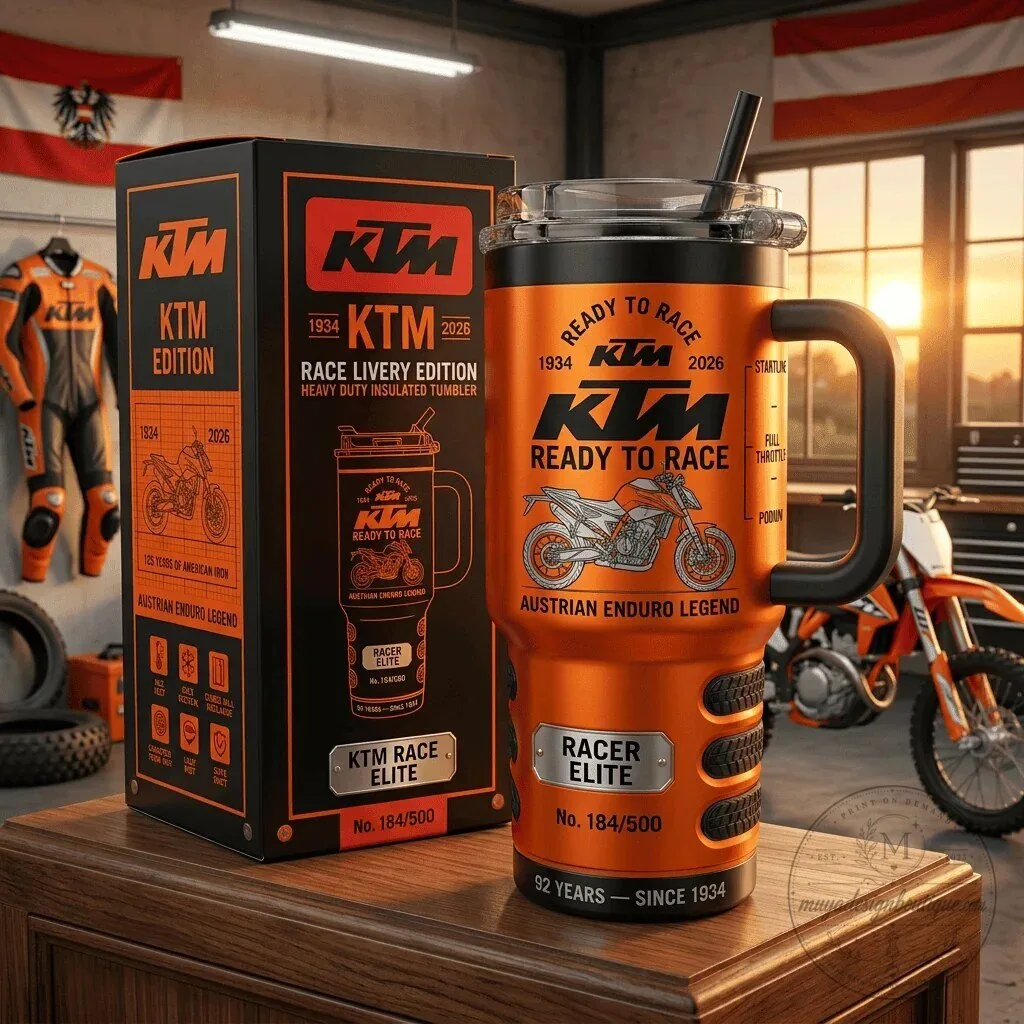 KTM Ready to Race Motorcycle Insulated Tumbler with Handle and Straw