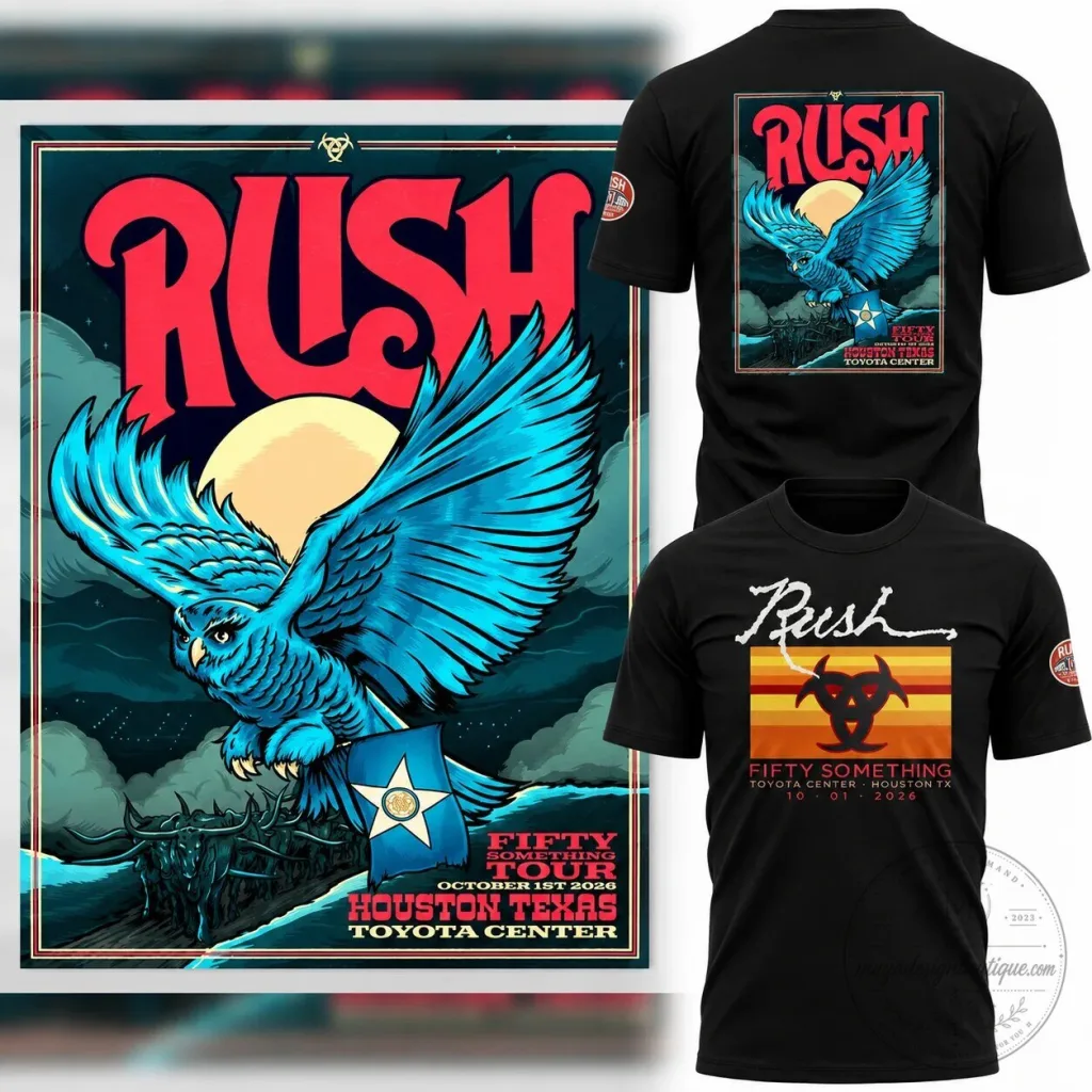 Rush Band Fifty Something Tour Houston Texas Toyota Center 2026 Black T-Shirt Rush Band Fifty Something Tour Houston Texas Toyota Center 2026 Black T-Shirt