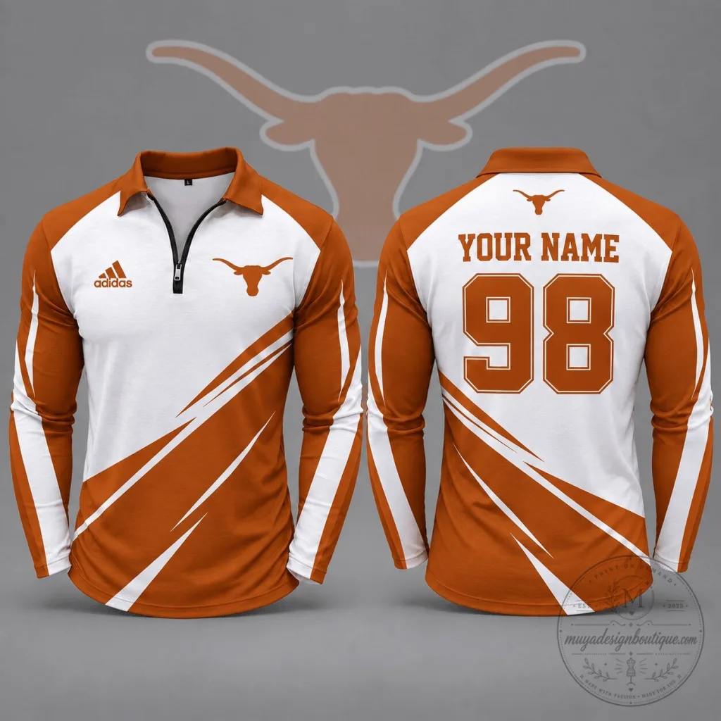 Texas Longhorns Personalized Name Number Dynamic Strike Long Sleeve Polo Shirt Texas Longhorns Personalized Name Number Dynamic Strike Long Sleeve Polo Shirt