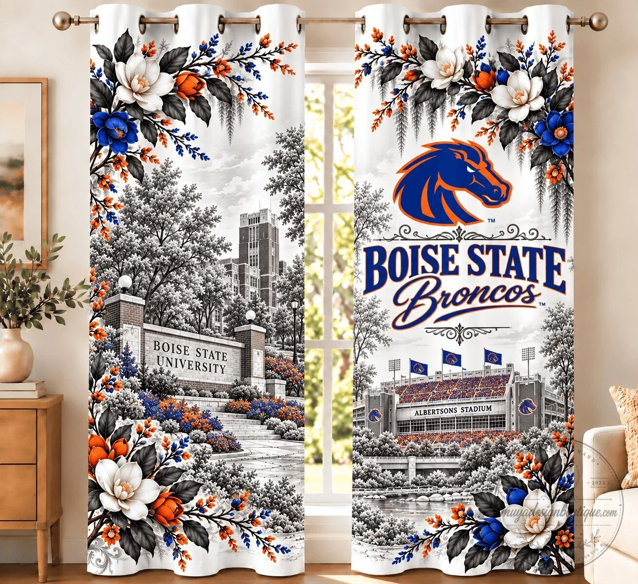 Boise State Broncos NCAA Heritage Floral Team Spirit Window Curtain Set