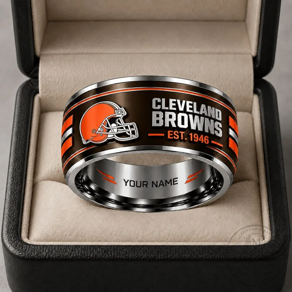 Cleveland Browns Personalized Silver Tungsten Ring for Football Fans Cleveland Browns Personalized Silver Tungsten Ring for Football Fans