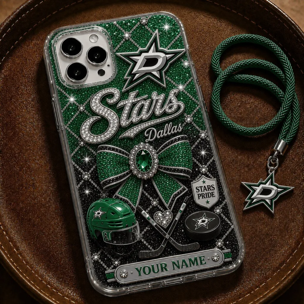 Dallas Stars National Hockey League Glitter Bow Bling Phone Case Dallas Stars National Hockey League Glitter Bow Bling Phone Case