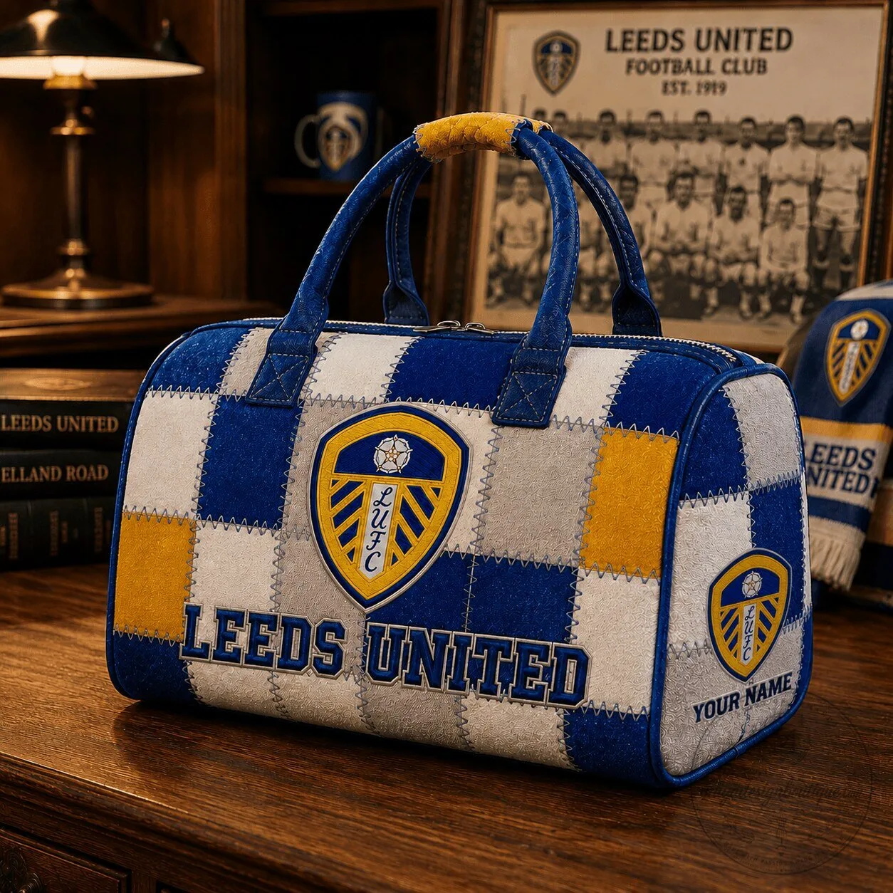 Leeds United Football Club Patchwork Style Personalized Duffle Bag