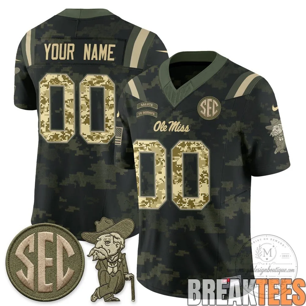 Ole Miss Rebels 2026 Salute to Service Custom Football Jersey 10 Ole Miss Rebels 2026 Salute to Service Custom Football Jersey
