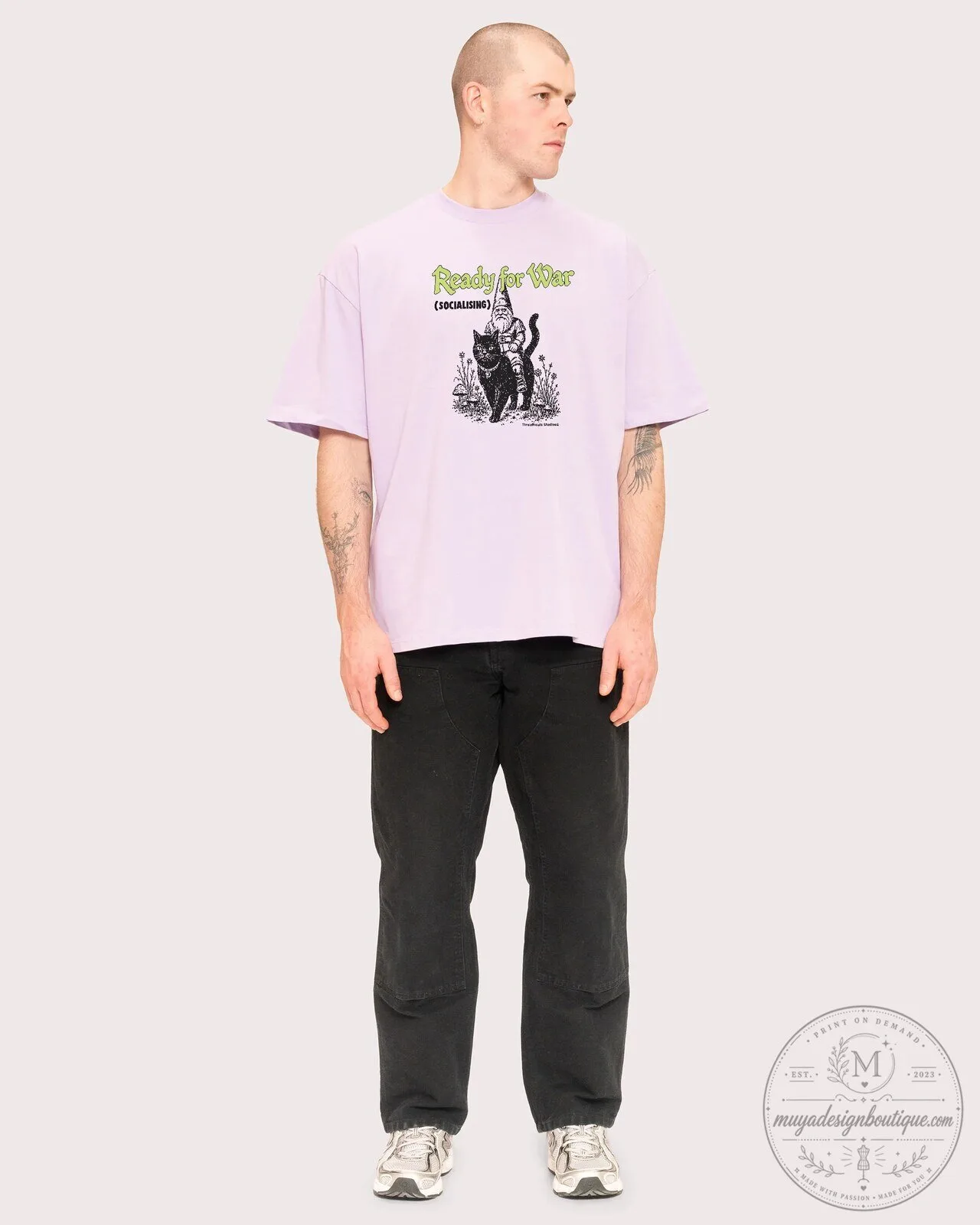 Ready for War Socialising Gnome Riding Black Cat Oversized T-Shirt 13 Ready for War Socialising Gnome Riding Black Cat Oversized T-Shirt