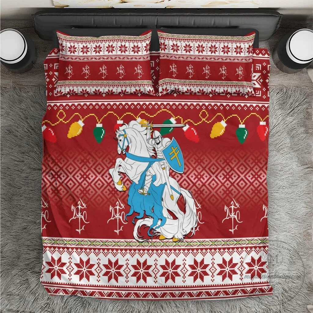 Lithuanian Christmas Vytis Knight Holiday Red Bedding Set