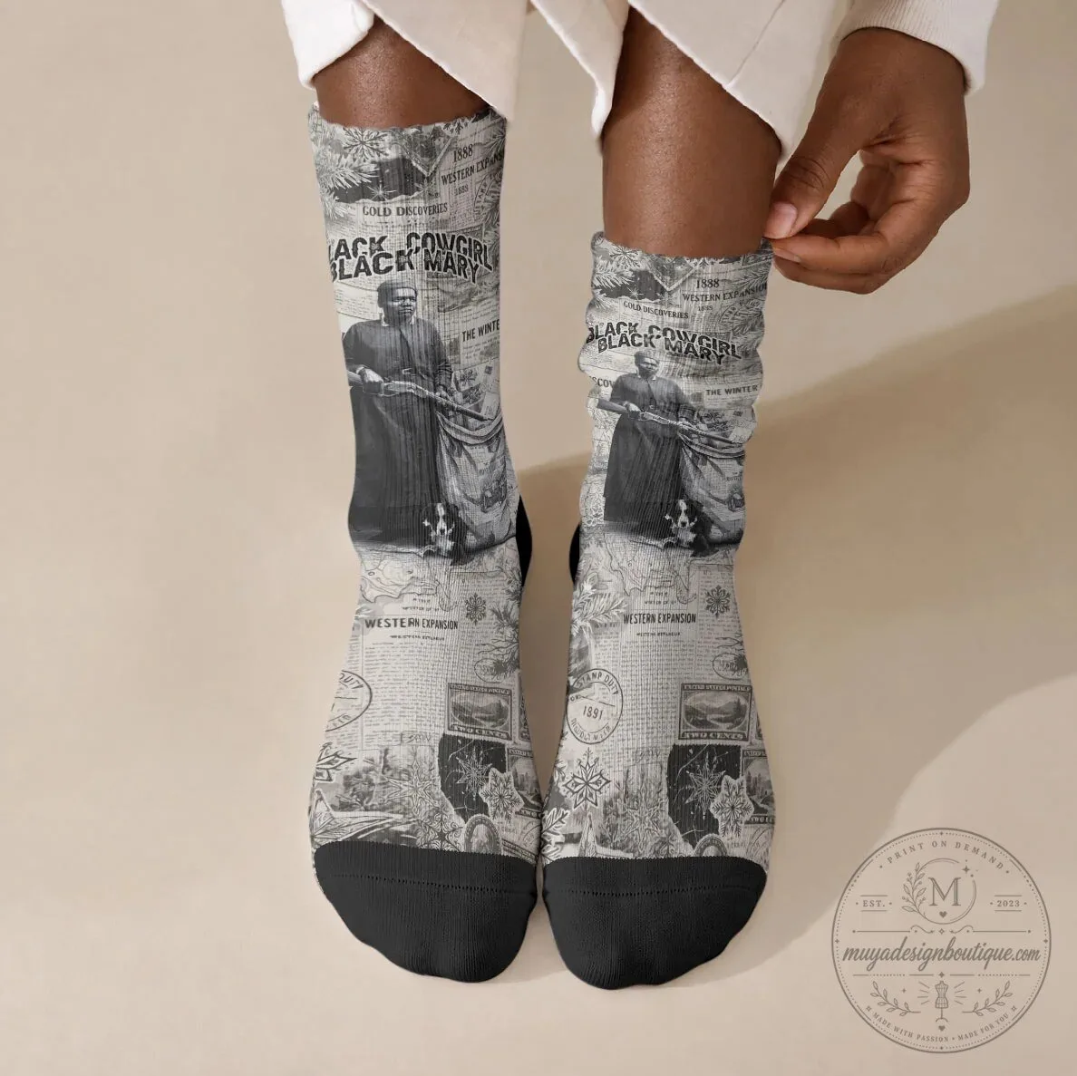 Mary Fields Black Cowgirl Vintage Western Mail Carrier Crew Socks