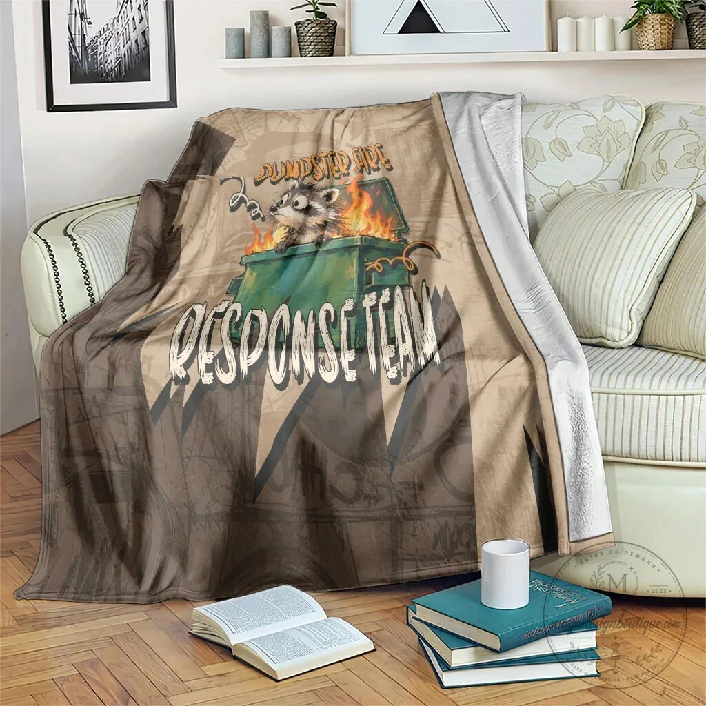 Dumpster Fire Response Team Raccoon Funny Vintage Collage Blanket