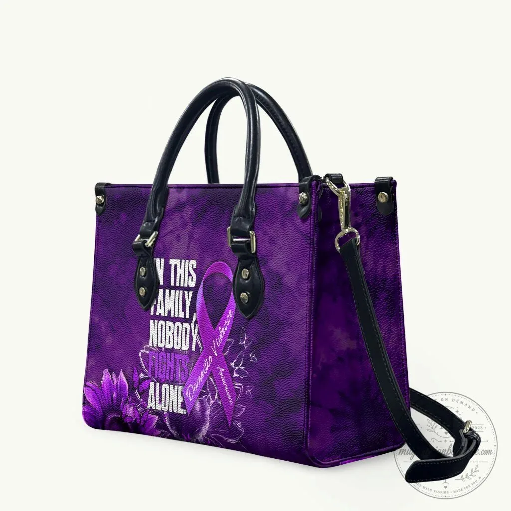 Domestic Violence Awareness Purple Ribbon Sunflower Leather Handbag