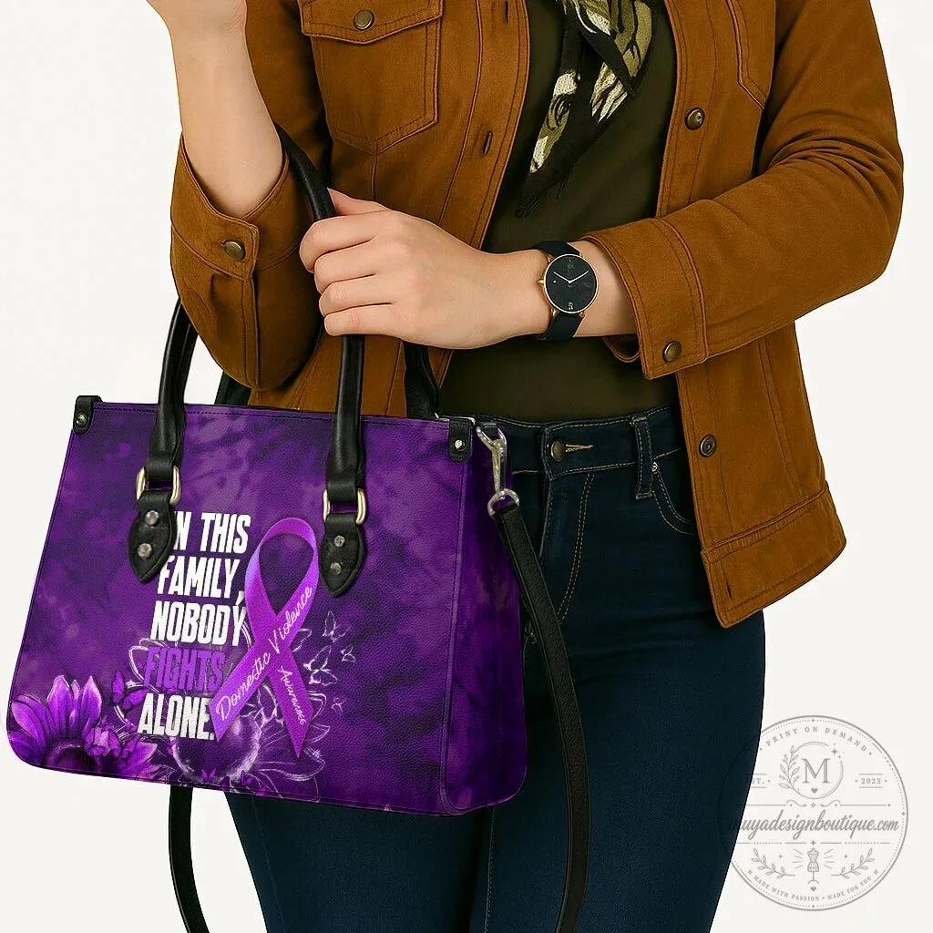 Domestic Violence Awareness Purple Ribbon Sunflower Leather Handbag 12 Domestic Violence Awareness Purple Ribbon Sunflower Leather Handbag
