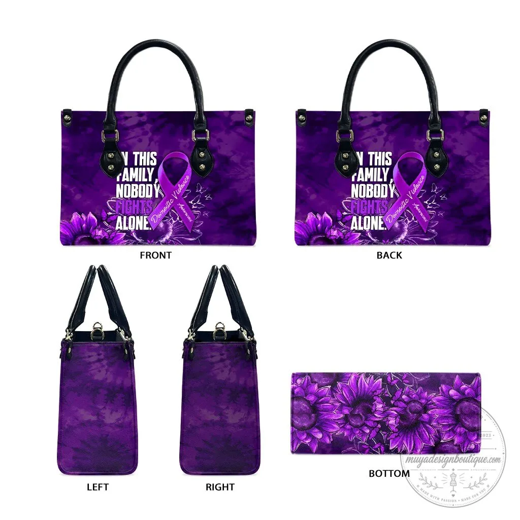 Domestic Violence Awareness Purple Ribbon Sunflower Leather Handbag 13 Domestic Violence Awareness Purple Ribbon Sunflower Leather Handbag