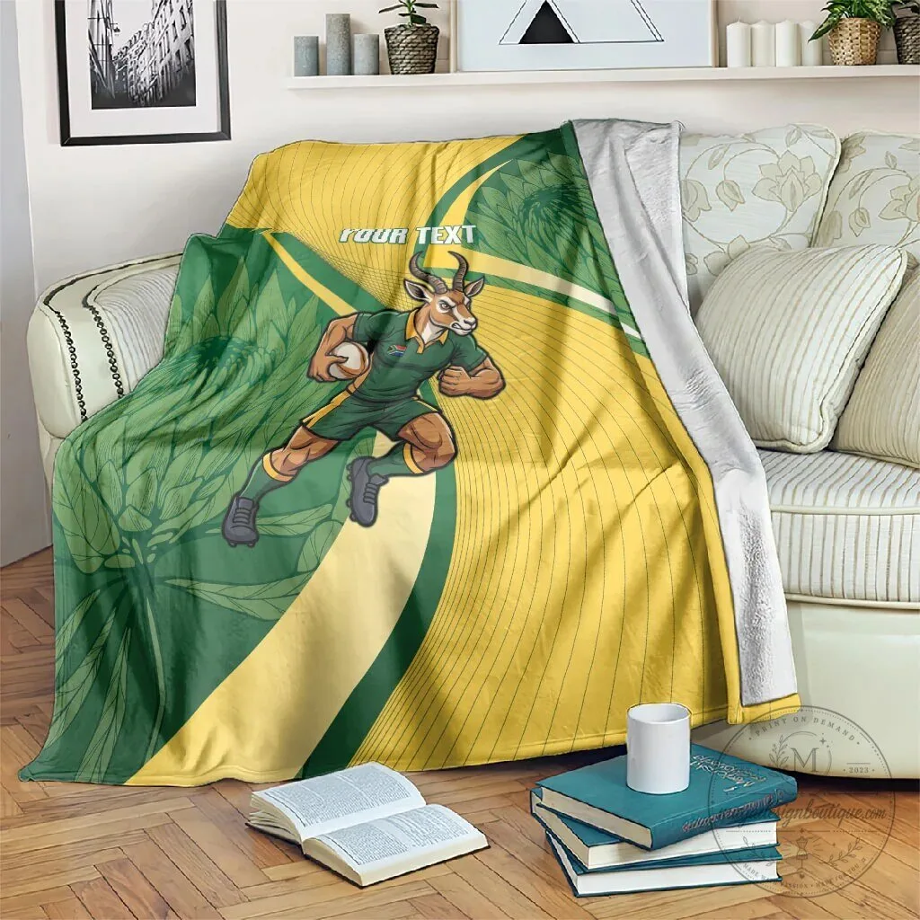 South Africa Rugby Springboks Mascot Custom Text Fleece Blanket