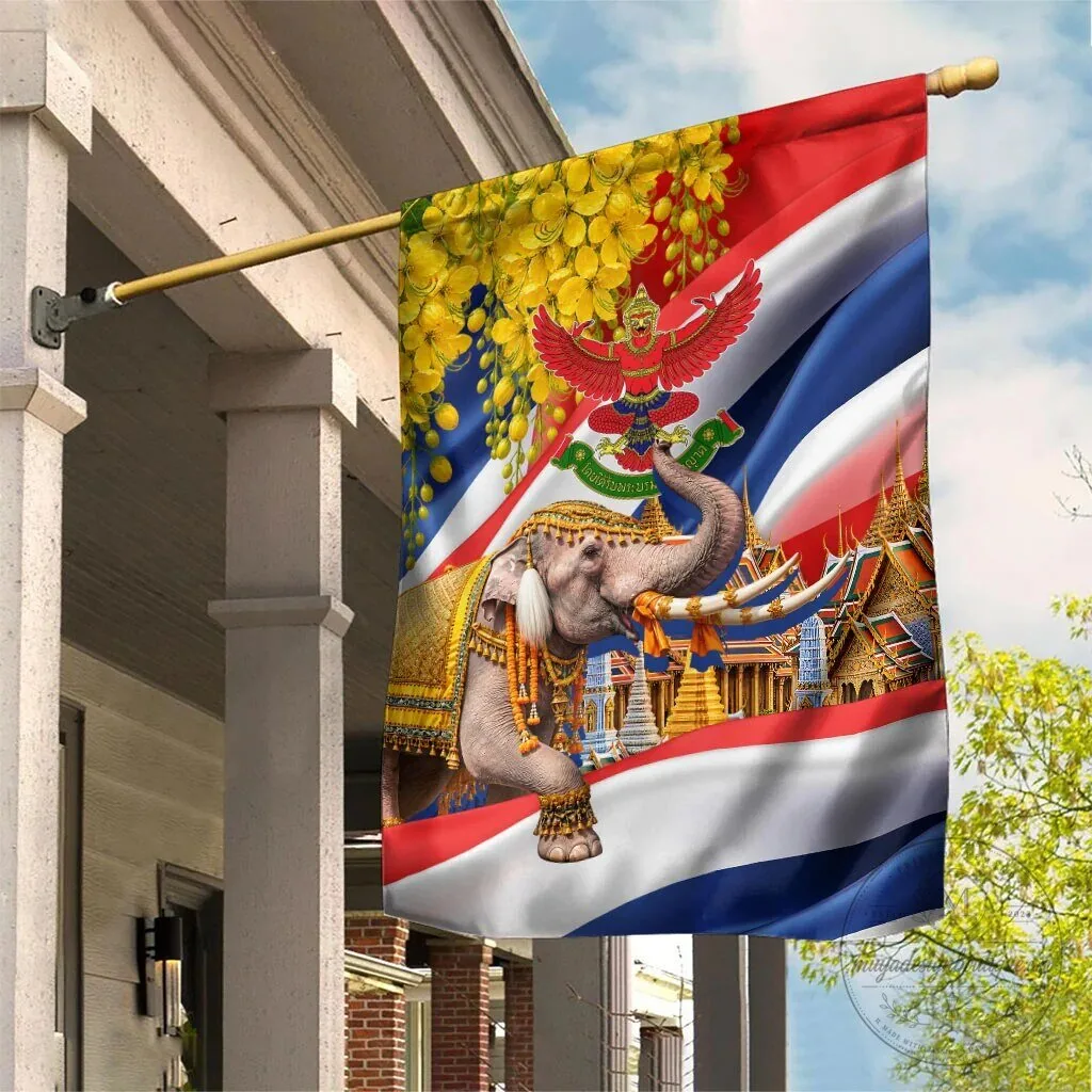 Thailand Golden Buddha Elephant Temple Garuda Art Decorative House Flag