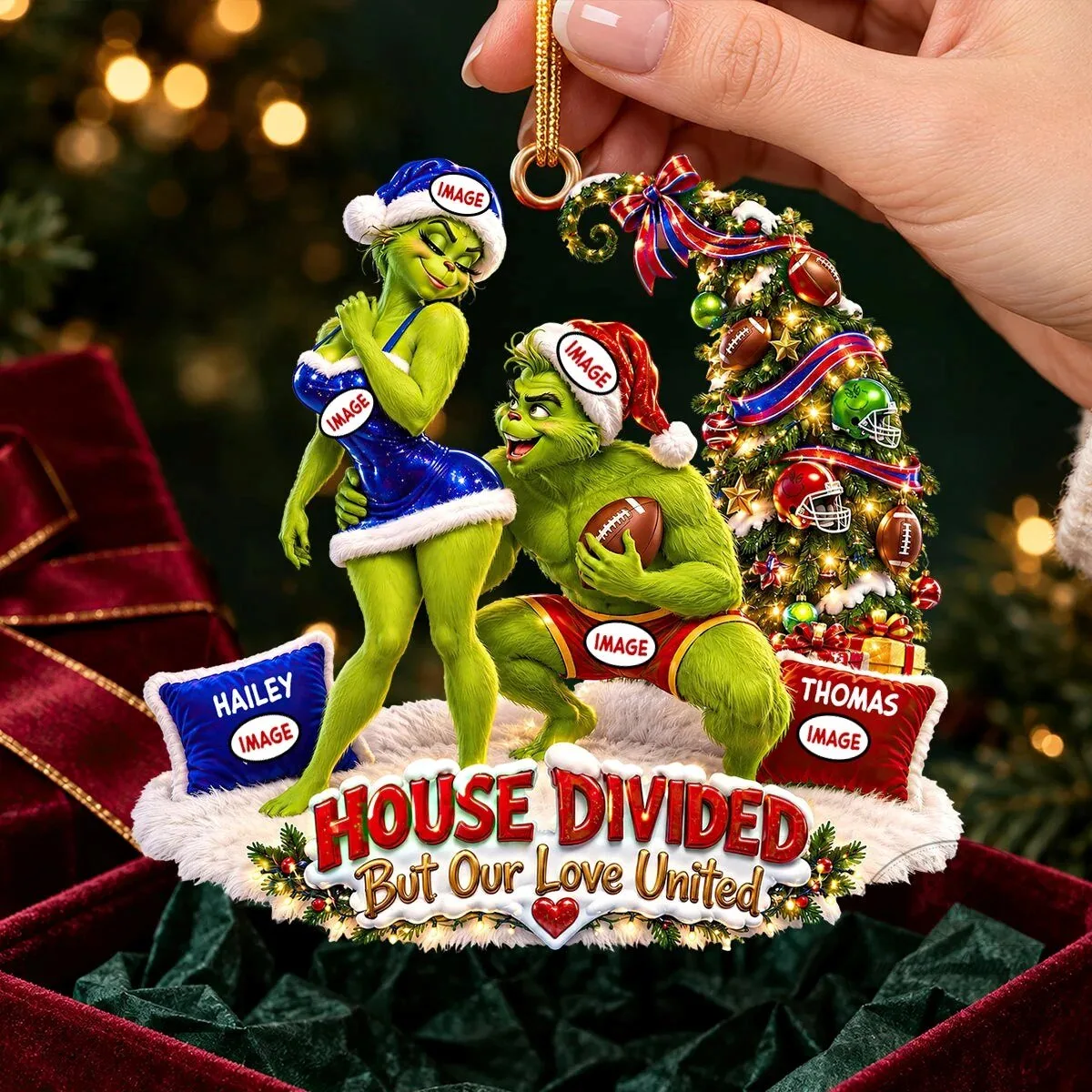 Grinch Christmas Couple House Divided But Our Love United Ornament