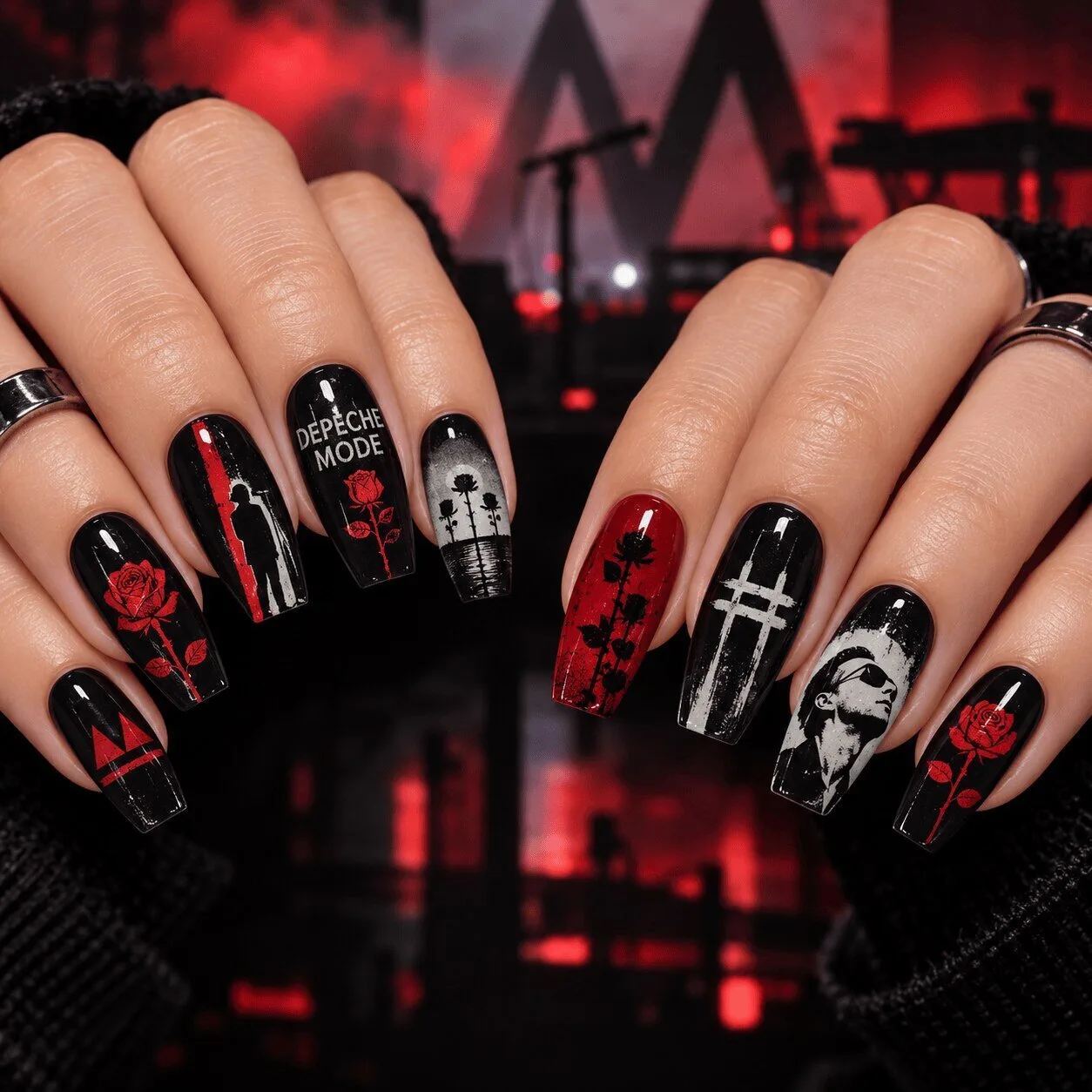 Depeche Mode Red Rose Gothic Press-On Nails Set