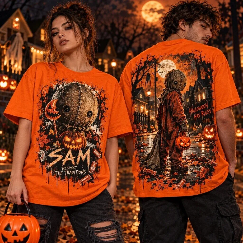 Sam Trick R Treat Halloween Pumpkin Shirt, Respect The Traditions Horror Movie T-Shirt