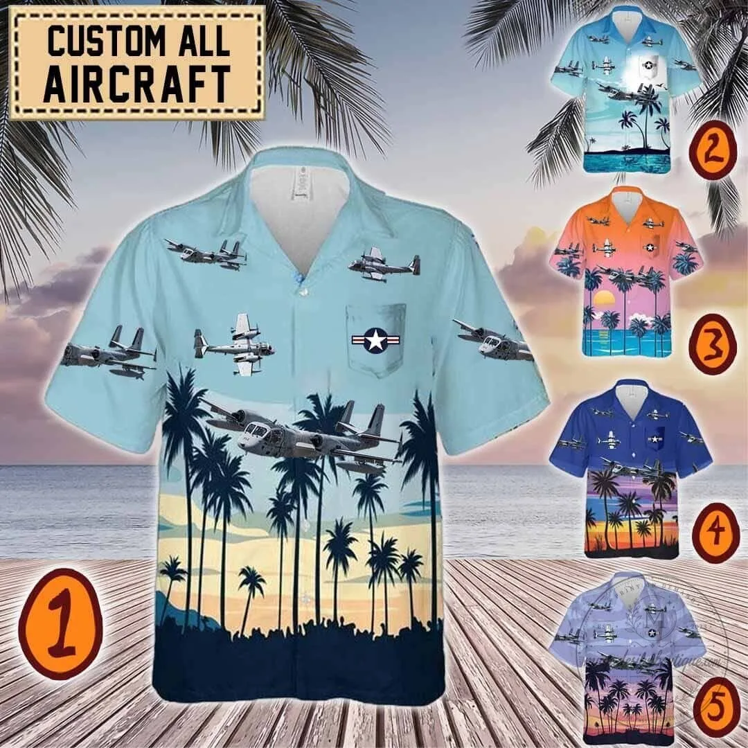 Grumman OV-1 Mohawk Aircraft Tropical Palm Trees Hawaiian Shirt