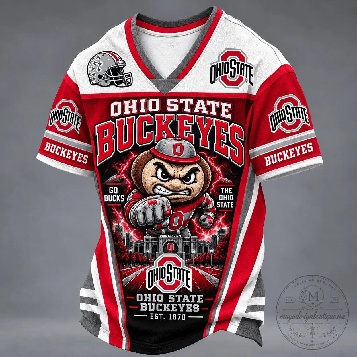 Ohio State Buckeyes Football Team Mascot Spirit V-Neck Jersey