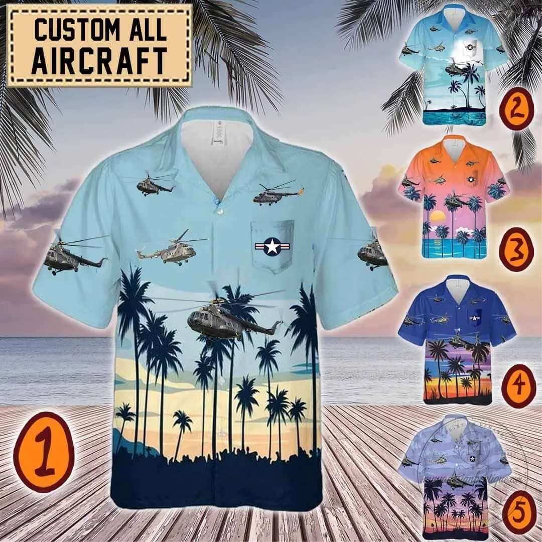 Mi-17 Helicopter Military Aircraft Tropical Palm Trees Hawaiian Shirt