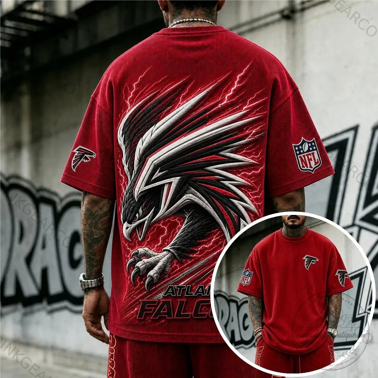 Atlanta Falcons NFL Football Team Red Lightning Eagle Graphic T-Shirt