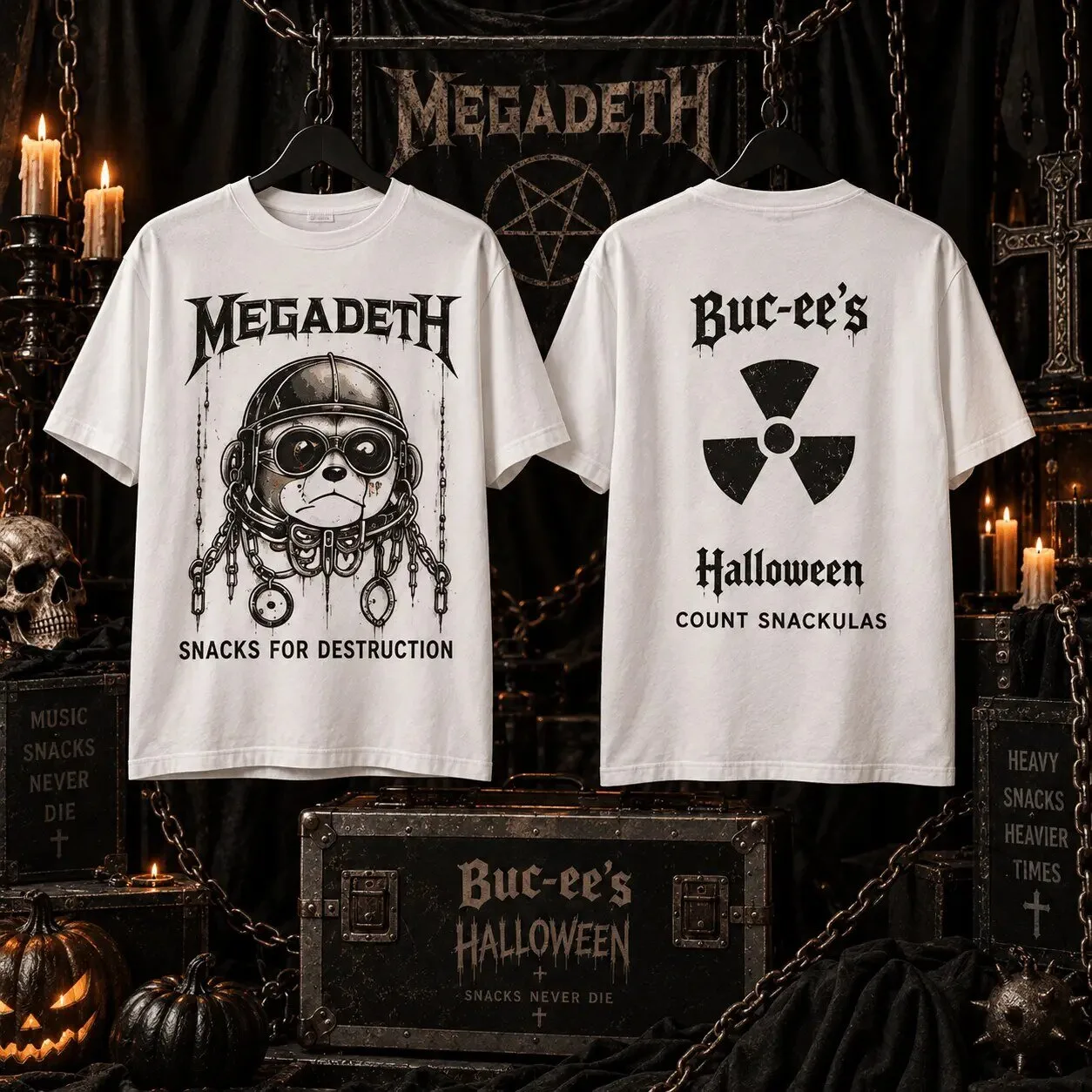 Megadeth Buc-ee's Halloween Radioactive Count Snackulas White T-Shirt
