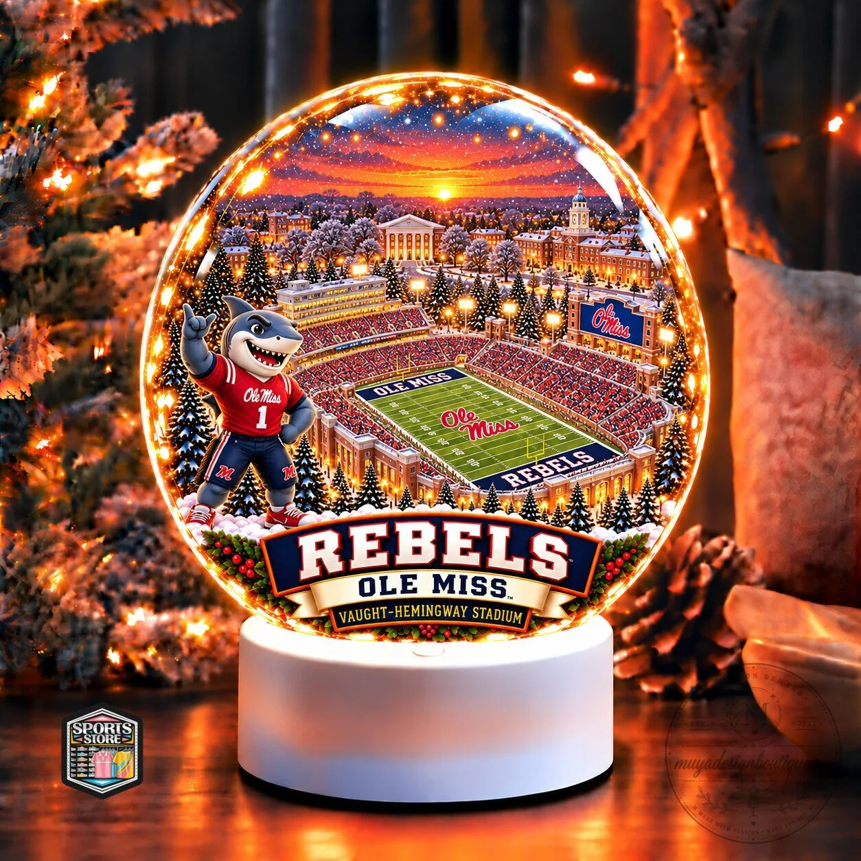 Ole Miss Rebels Vaught-Hemingway Stadium Christmas Snow Globe Light