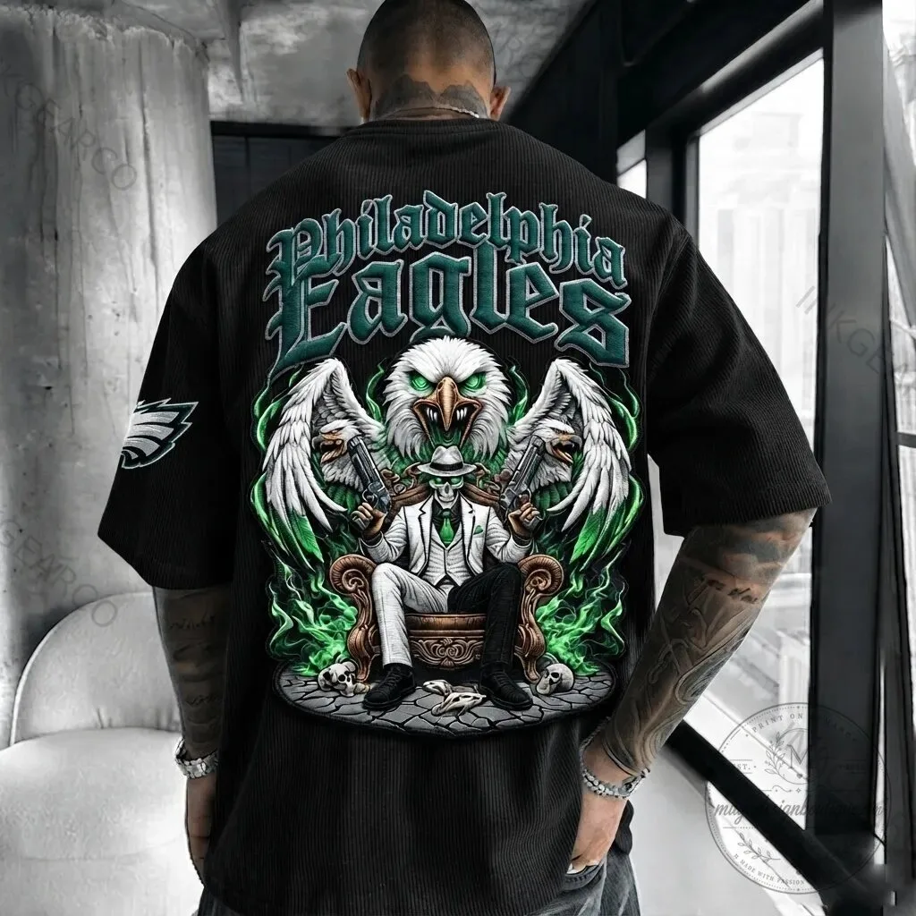 Philadelphia Eagles Gangster Eagle Skull Graphic Oversized T-Shirt
