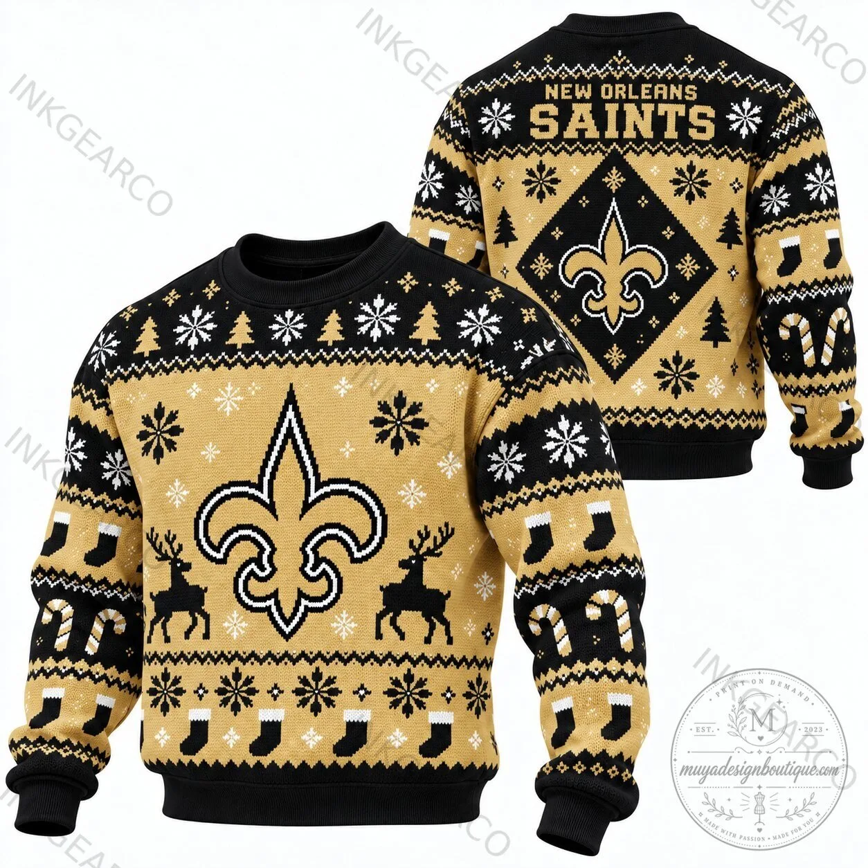 Holiday Crewneck Sweatshirt - Ugly Christmas Sweater for New Orleans Saints Fans