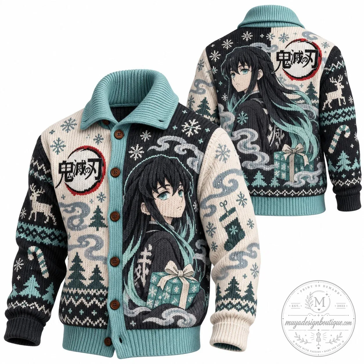 Demon Slayer Anime Muichiro Tokito Ugly Christmas Sweater Knitted Cardigan