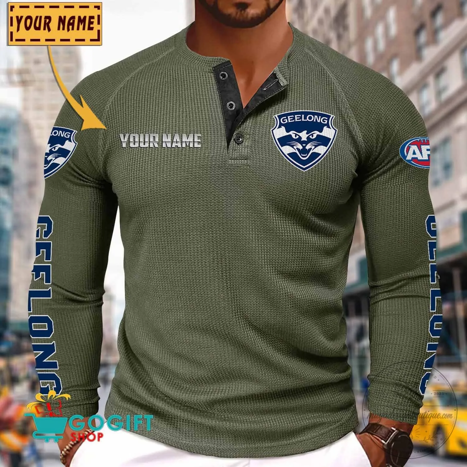 Geelong Cats Football Club Personalized Long Sleeve Henley Shirt 17 Geelong Cats Football Club Personalized Long Sleeve Henley Shirt