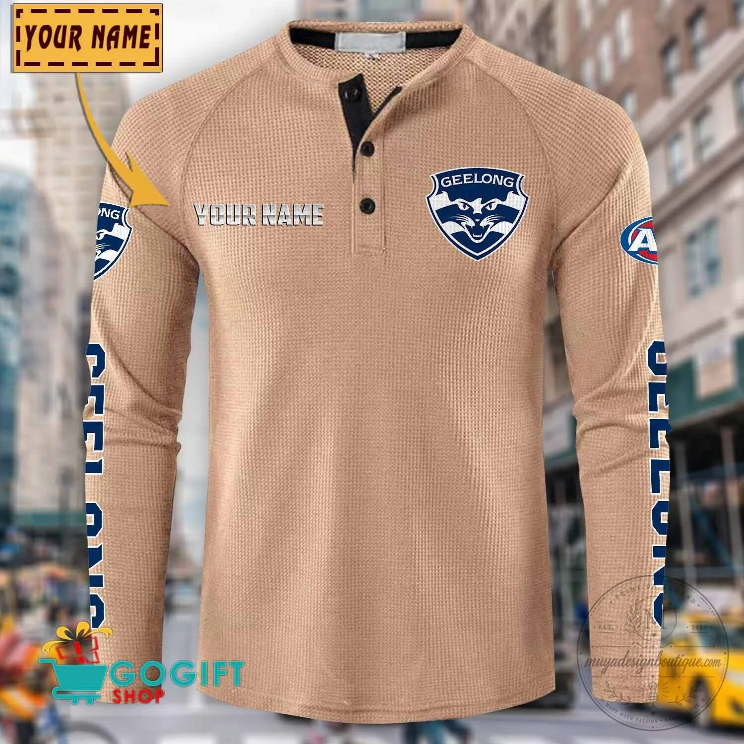 Geelong Cats Football Club Personalized Long Sleeve Henley Shirt 19 Geelong Cats Football Club Personalized Long Sleeve Henley Shirt